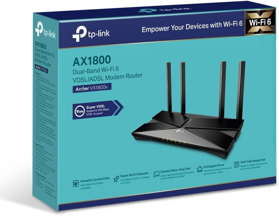 TP-Link Archer VX1800v AX1800 Dual-Band Wi-Fi 6 VDSL/ADSL Modem Router - New Condition