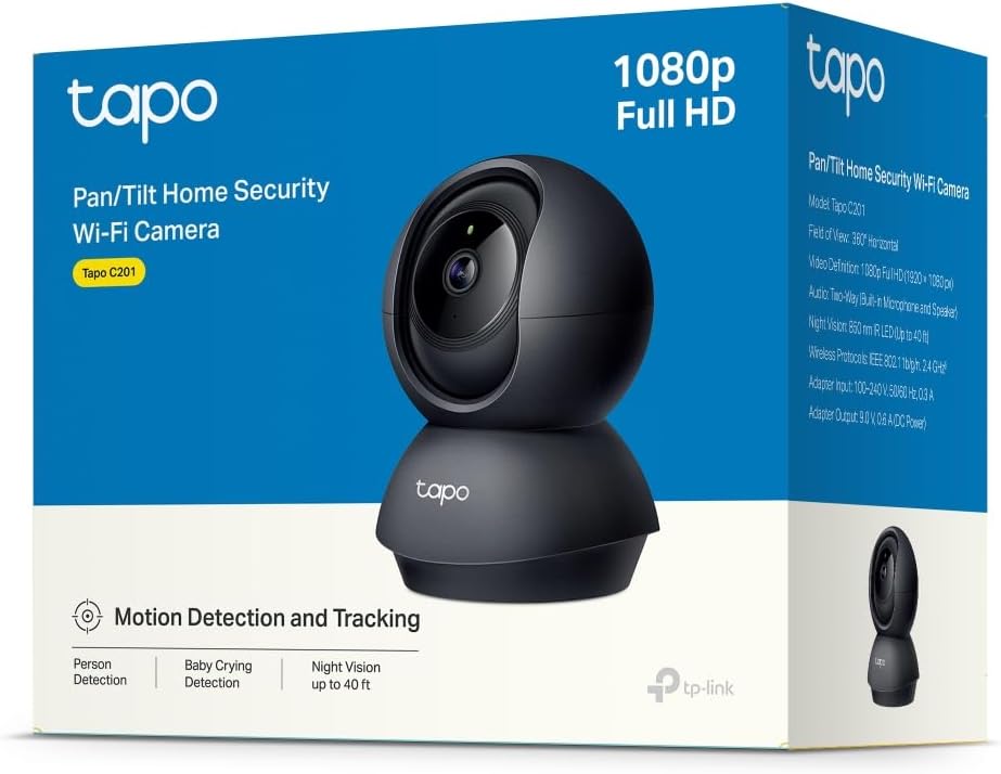 Tapo TP-Link C201 Smart Home Wi-Fi Camera – 1080p, 360° View, AI Tracking, Motion & Person Detection, Night Vision, SD Card, Voice Control, No Hub Required - New Condition