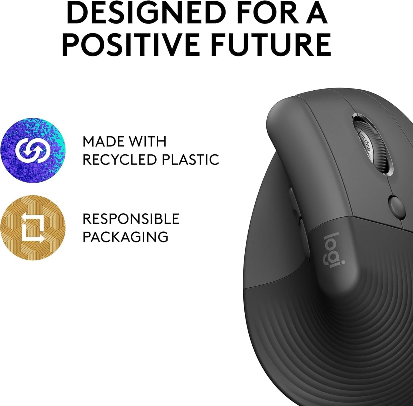 Logitech Lift Vertical Ergonomic Wireless Mouse – Graphite - New Condition