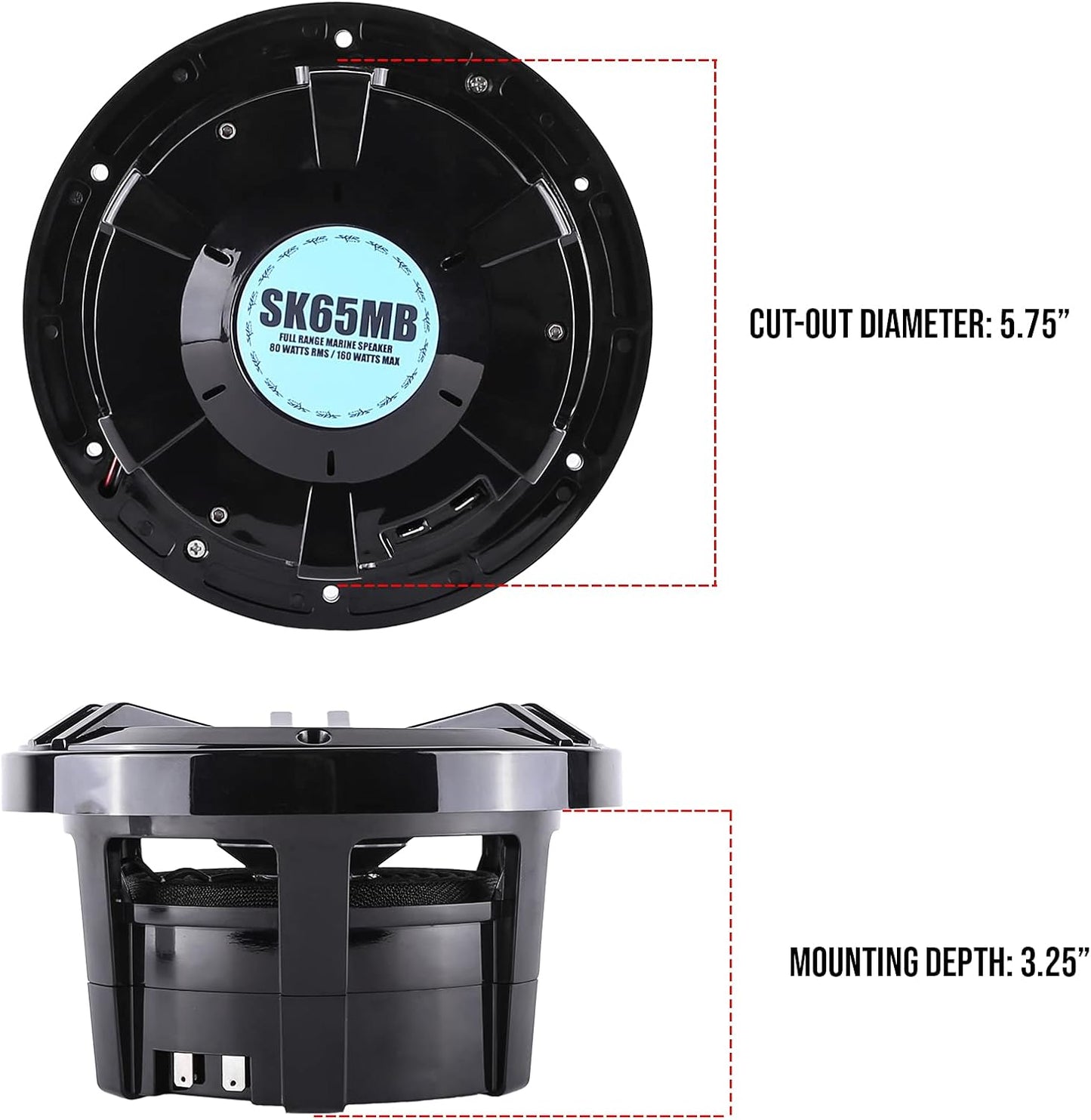 Skar Audio SK65MB 6.5" 2-Way Marine Coaxial Speakers 320W Pair - New Condition