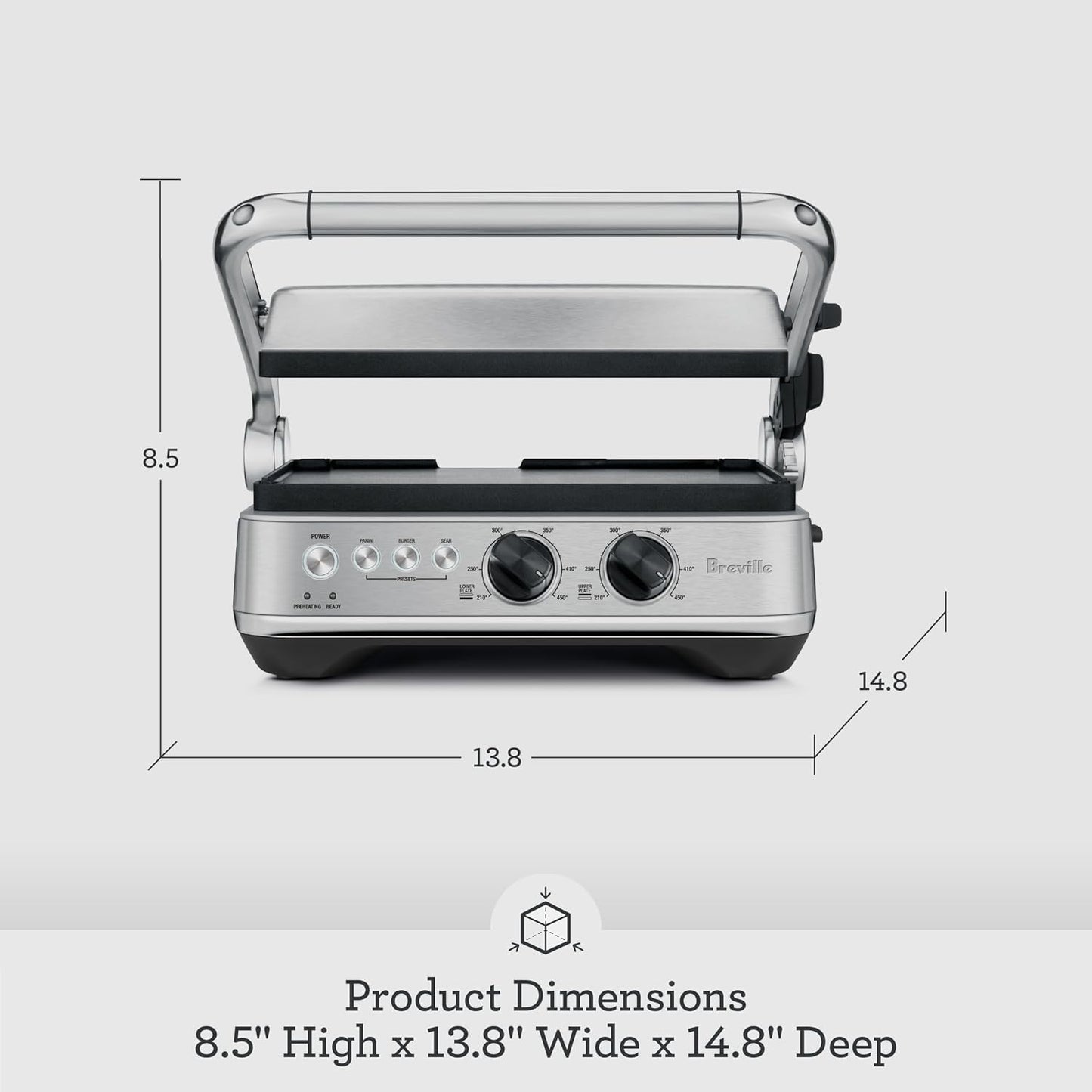 Breville BGR700BSS Sear & Press Grill – Stainless Steel, 1800W - Excellent Condition