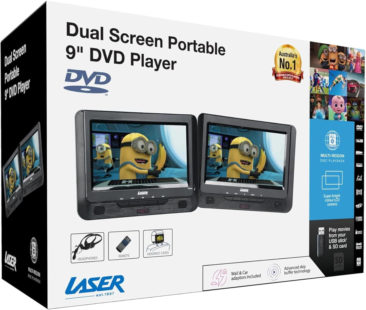 Laser 9-Inch Portable DVD Player Dual Screen Region Free - Good Condition