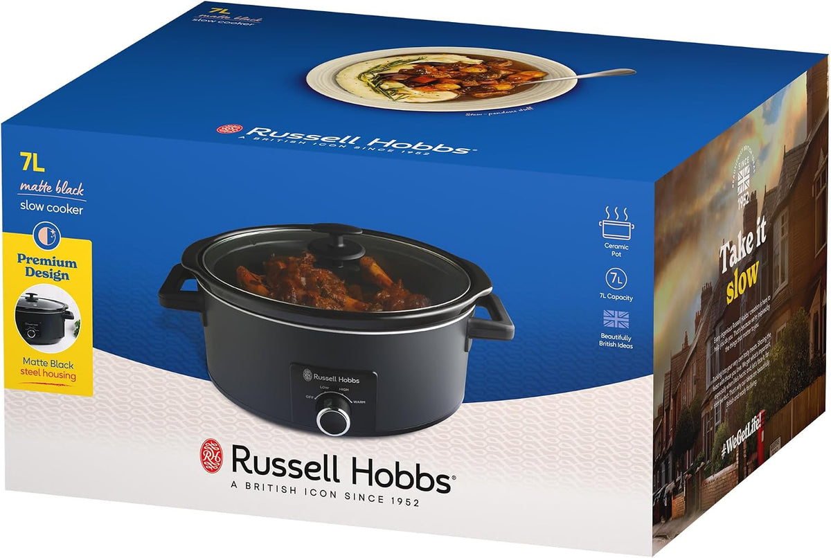 Russell Hobbs RHSC7 7L Slow Cooker with Ceramic Bowl – Matte Black - Excellent Condition