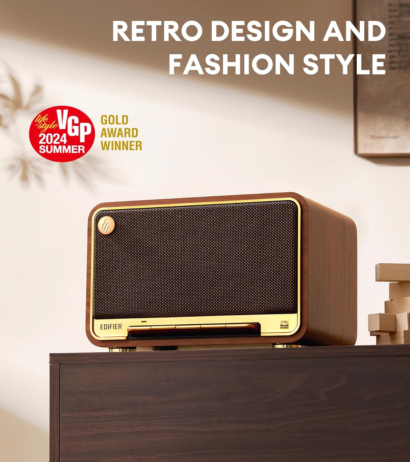Edifier D32 Wireless Tabletop Bookshelf Speaker with Wi-Fi & Bluetooth – Brown - New Condition