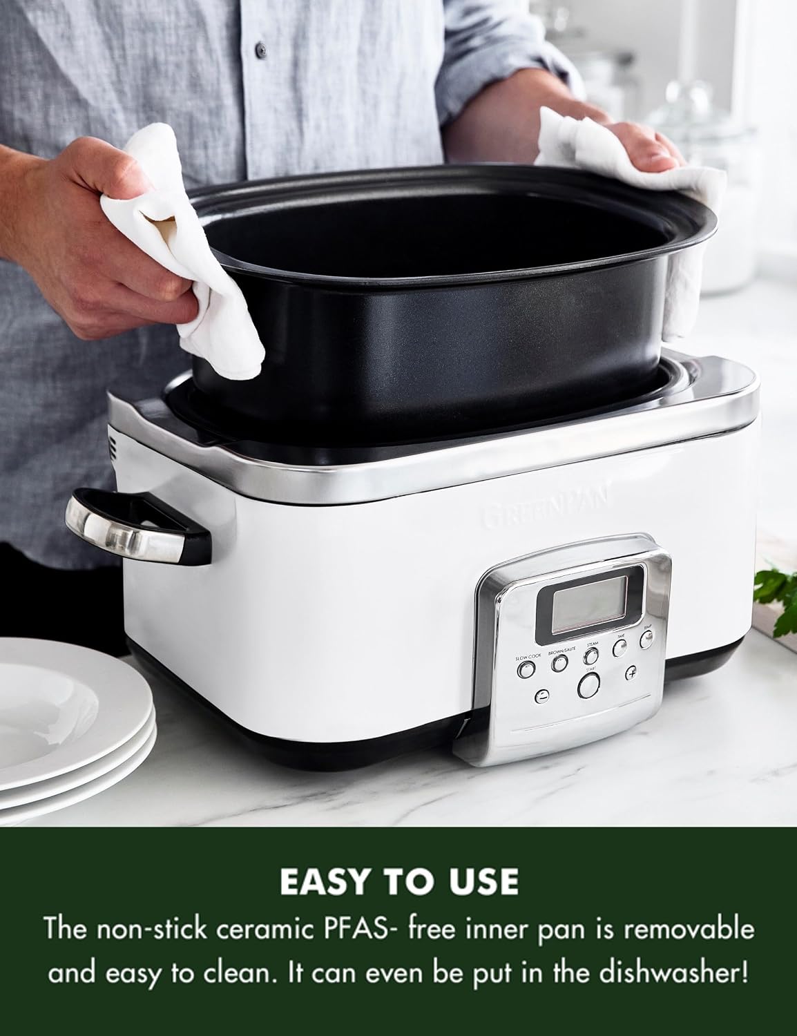 GreenPan Slow Cooker Cloud Cream 6L with Ceramic Non-Stick Pot - New Condition