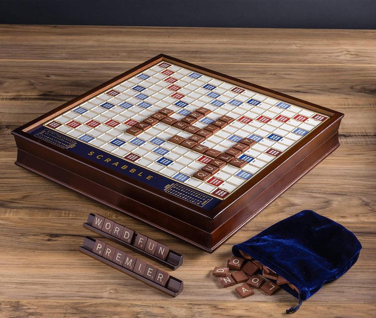 Mattel Scrabble Premium Board Game with Wooden Cabinet - Excellent Condition