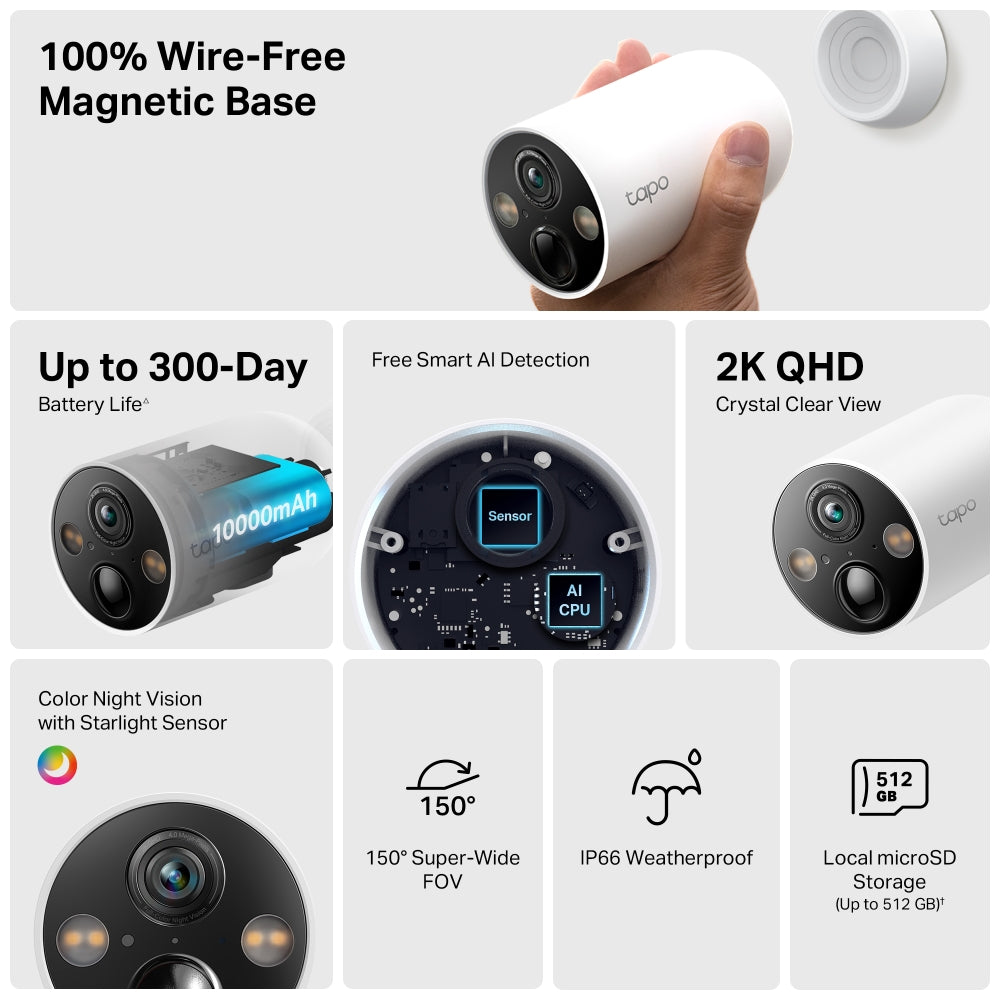 TP-Link Tapo C425 Wire-Free 2K QHD Indoor & Outdoor Security Camera - New Condition