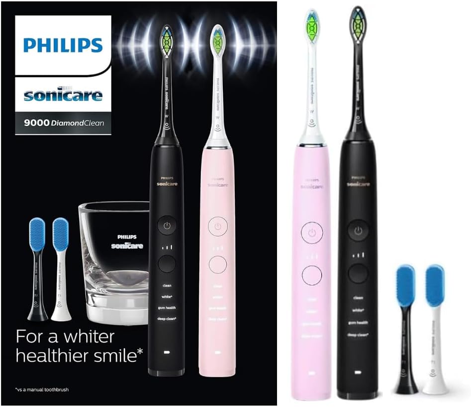 Philips Sonicare DiamondClean 9000 Electric Toothbrush Bundle – Black & Pink - Good Condition