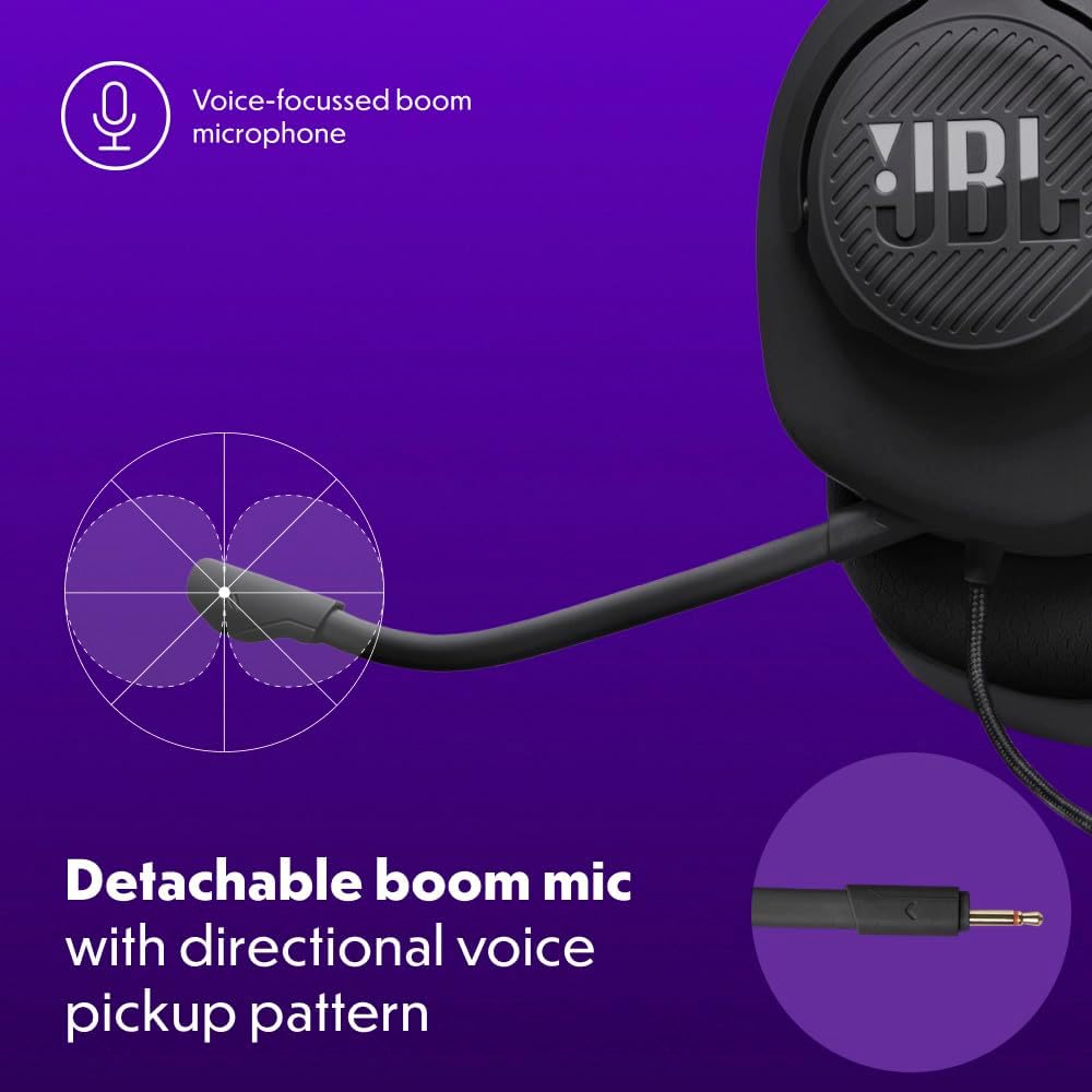 JBL Quantum 100M2 Wired Gaming Headset – Over-Ear, Detachable Mic with Mute, Memory Foam Cushions, 3.5mm Multi-Platform Compatible - New Condition