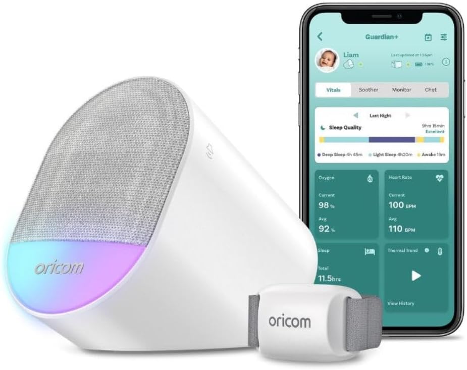 Oricom Guardian Plus Baby Sleep Tracker & SC640 6-Inch Video Baby Monitor Bundle – Smart Soother, Health Tracking, Pan-Tilt-Zoom - New Condition