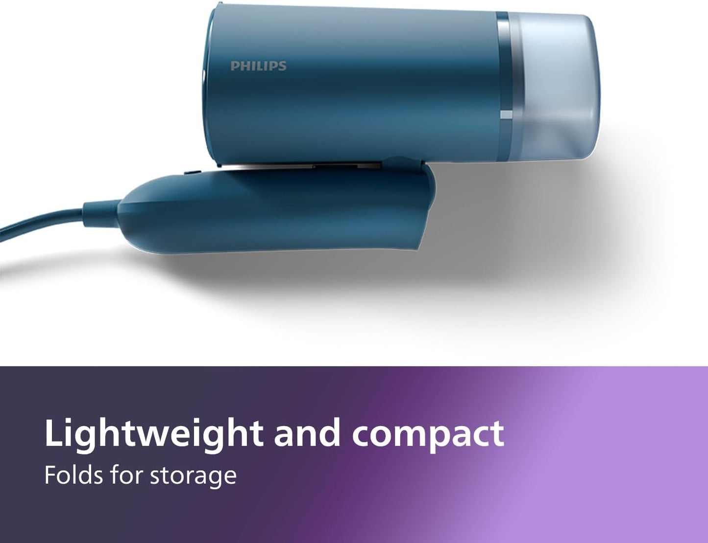 Philips 3000 Series Handheld Steamer – 1000W, 20 g/min Steam, Detachable 100ml Tank, Plastic Plate, Blue - New Condition