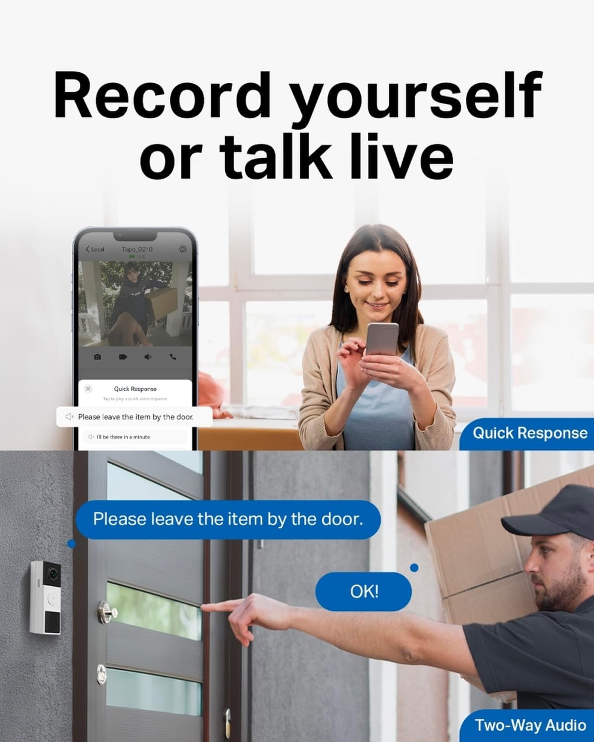 Tapo TD21 2K Video Doorbell Camera with Battery, Night Vision & 160° FOV - New Condition
