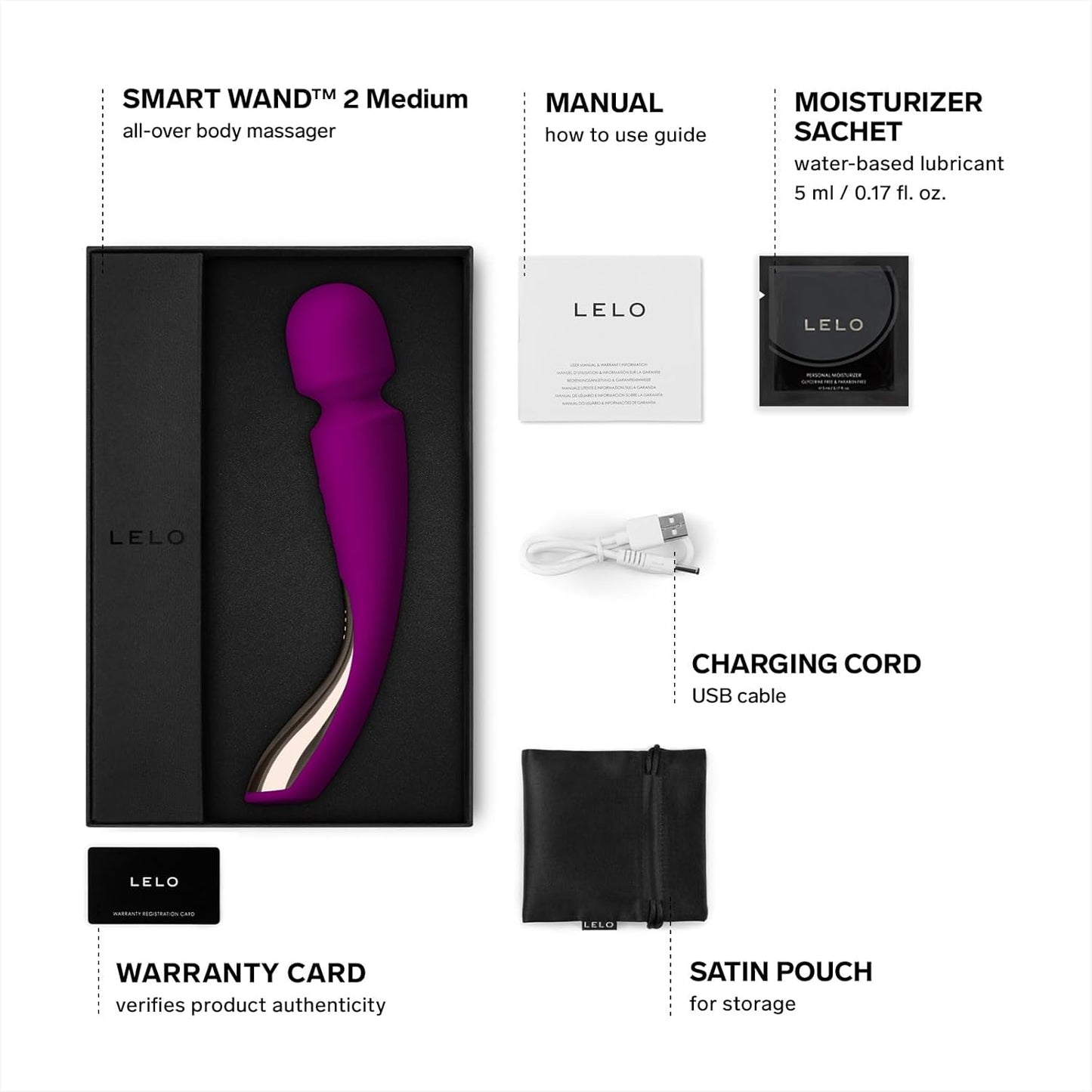 LELO SMART WAND 2 Medium Personal Wand Massager Tension Releasing Muscle and Body Massager - New Condition