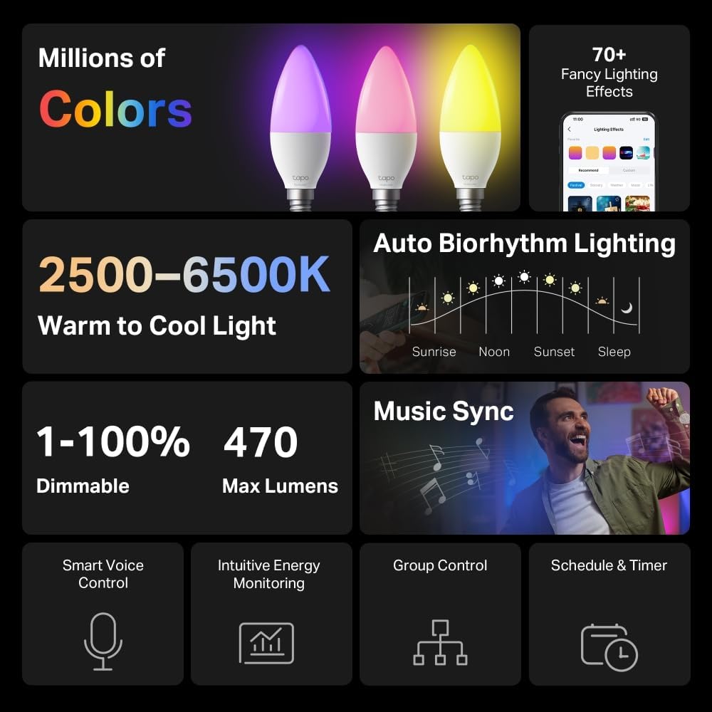 TP-Link Tapo L430C Smart Wi-Fi Multicolor E14 LED Light Bulb (2-Pack) - New Condition