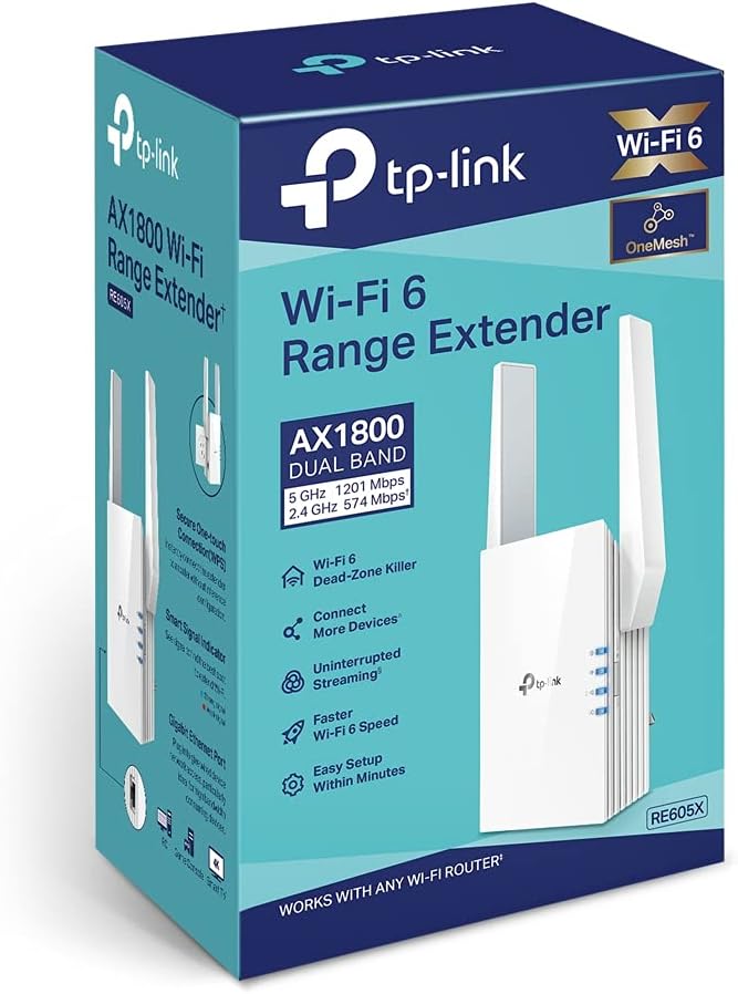 TP-Link AX1800 Mesh Wi-Fi 6 Range Extender – Dual Band, Gigabit Ethernet, AP Mode, Smart Roaming, OneMesh, Compatible with Any Router - New Condition