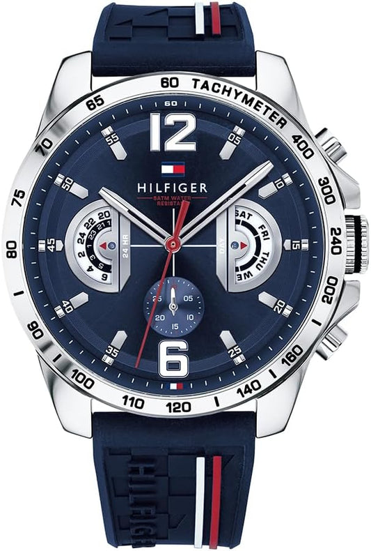Tommy Hilfiger Men's Decker Silicone Strap Quartz Multi-function Watch, Navy, 46mm - New Condition