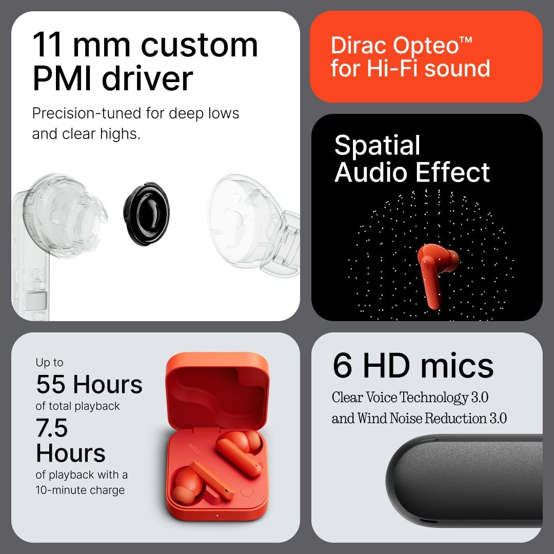 CMF by Nothing Buds 2 Wireless Earbuds with 48dB ANC – Orange - New Condition