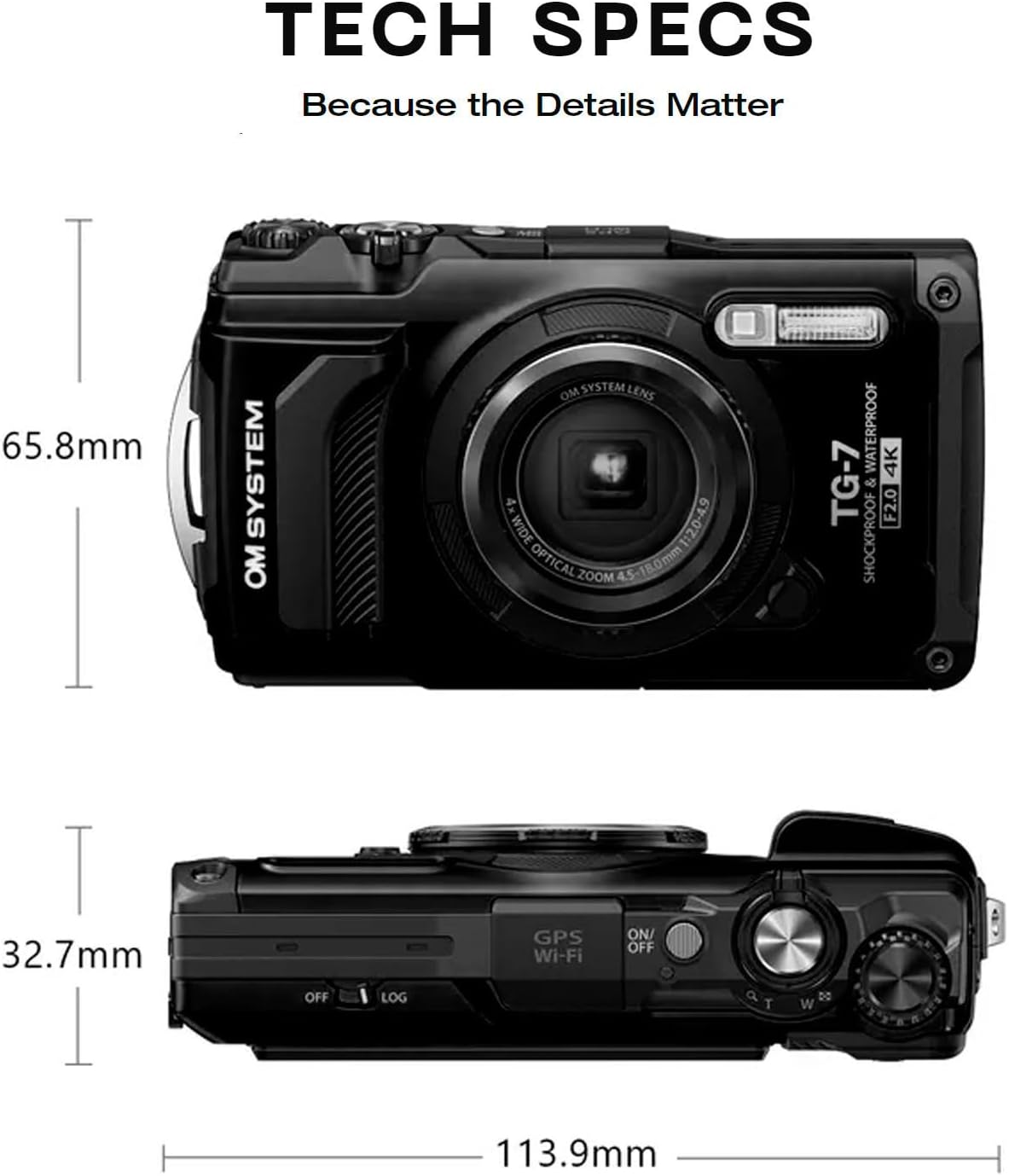 OM SYSTEM TG-7 Tough Camera – Black - New Condition