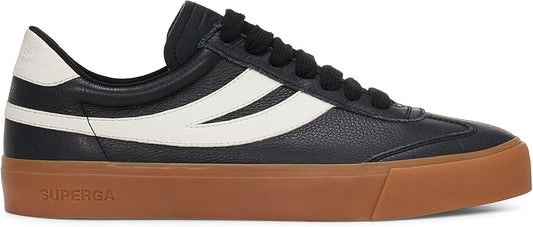 Superga 4834 Club S Swallow Leather Unisex Sneakers – White Black Gum (US 10) - New Condition