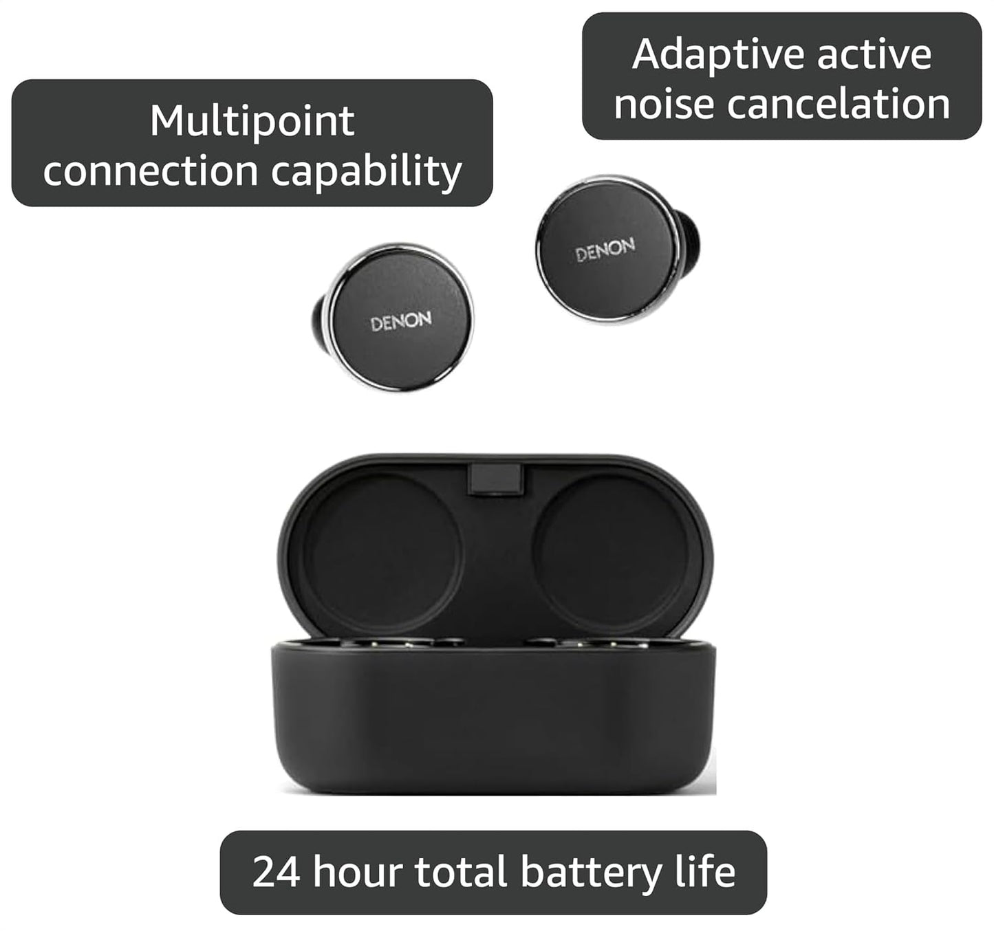 Denon PerL Pro True Wireless Noise Cancelling Earbuds - Black - Excellent Condition