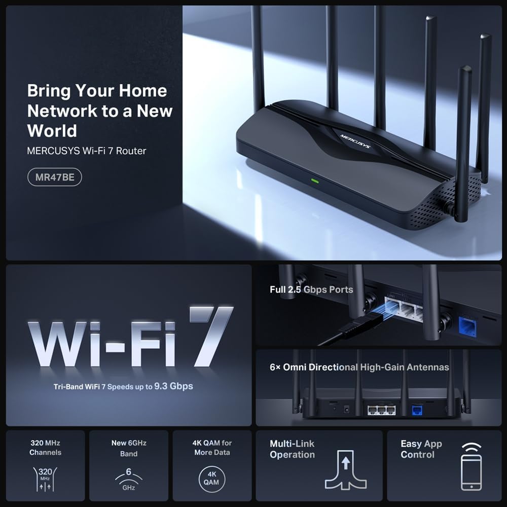 Mercusys BE9300 Tri-Band Wi-Fi 7 Router with 2.5Gbps Ports & EasyMesh - Excellent Condition