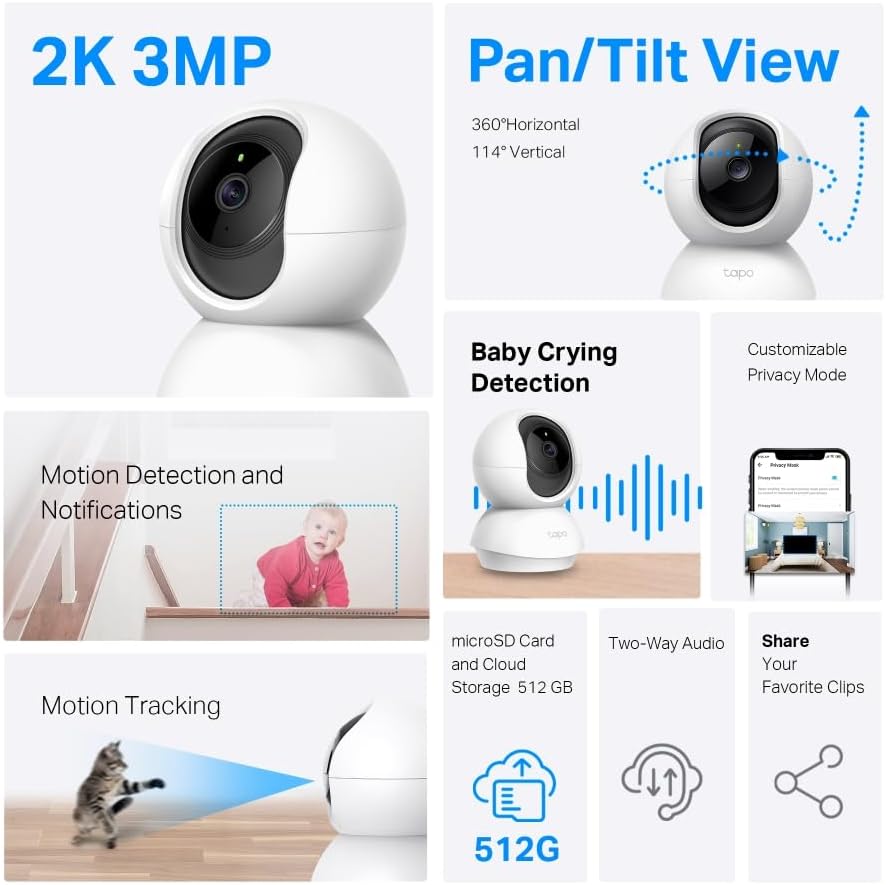 Tapo TP-Link C210 Smart Home Security Wi-Fi Camera 2K 3MP Baby Monitor - New Condition