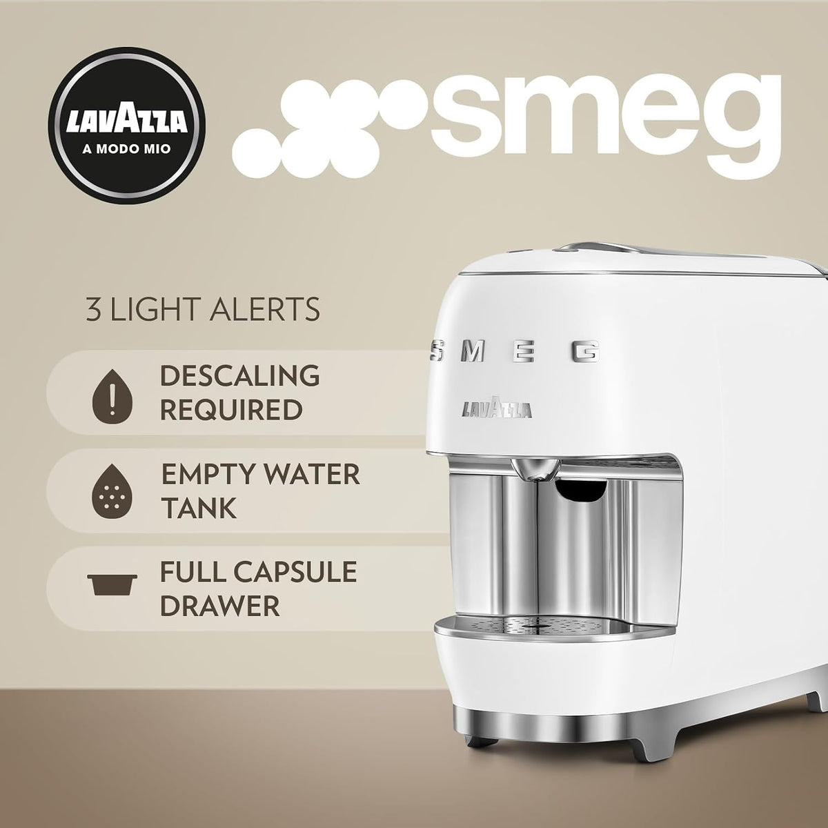 Lavazza A Modo Mio Smeg Coffee Capsule Machine – White, Italian Design, 0.9L Water Tank - Excellent Condition