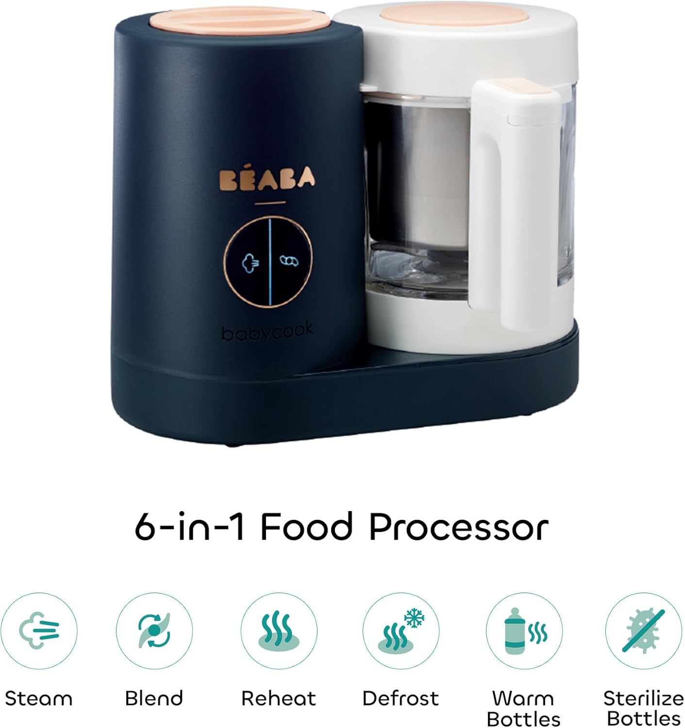 BEABA Babycook Neo 6-in-1 Baby Food Maker with Glass Bowl – Midnight Blue - New Condition
