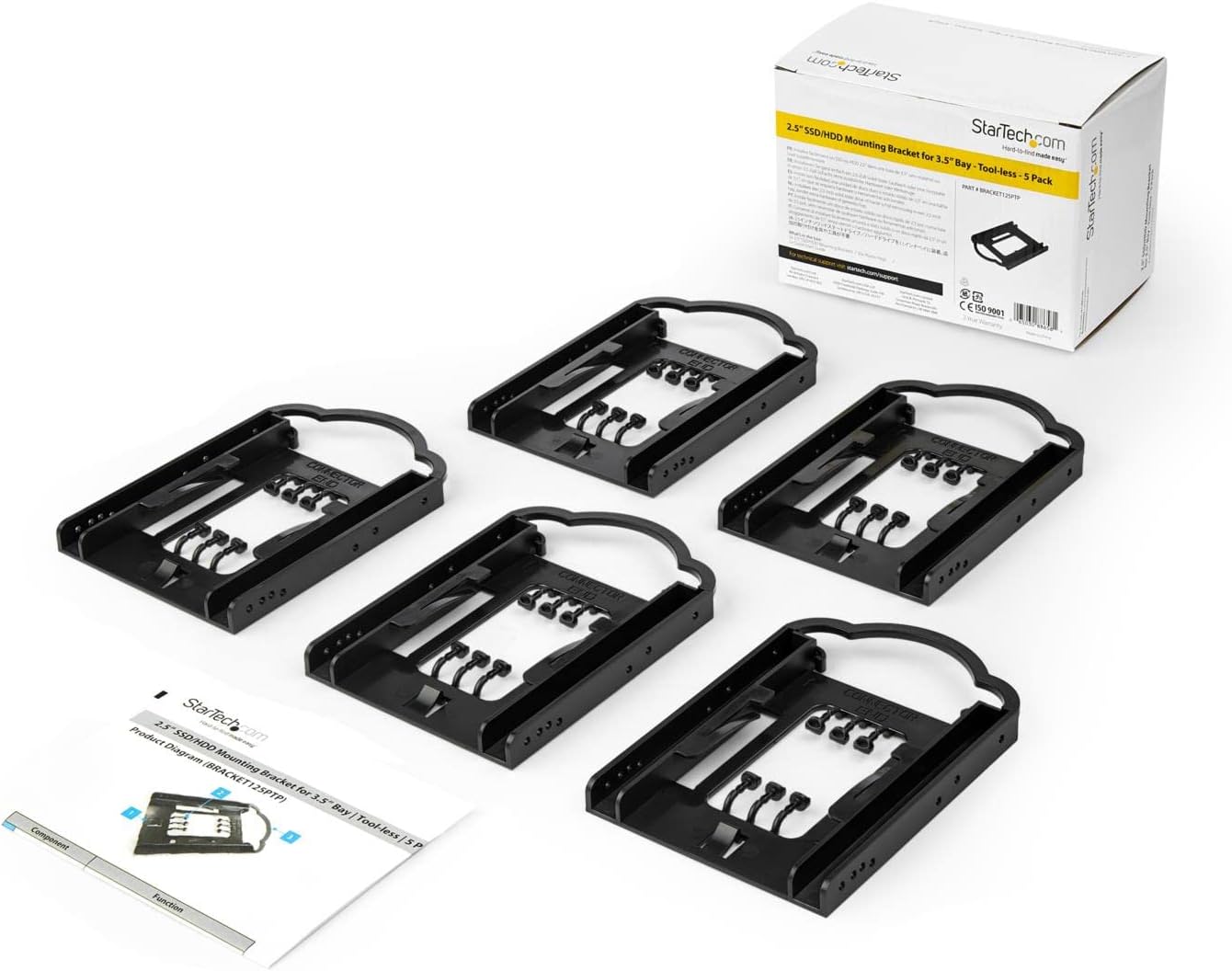 StarTech 2.5-Inch SSD/HDD Mounting Bracket for 3.5-Inch Drive Bay Pack of 5 - New Condition