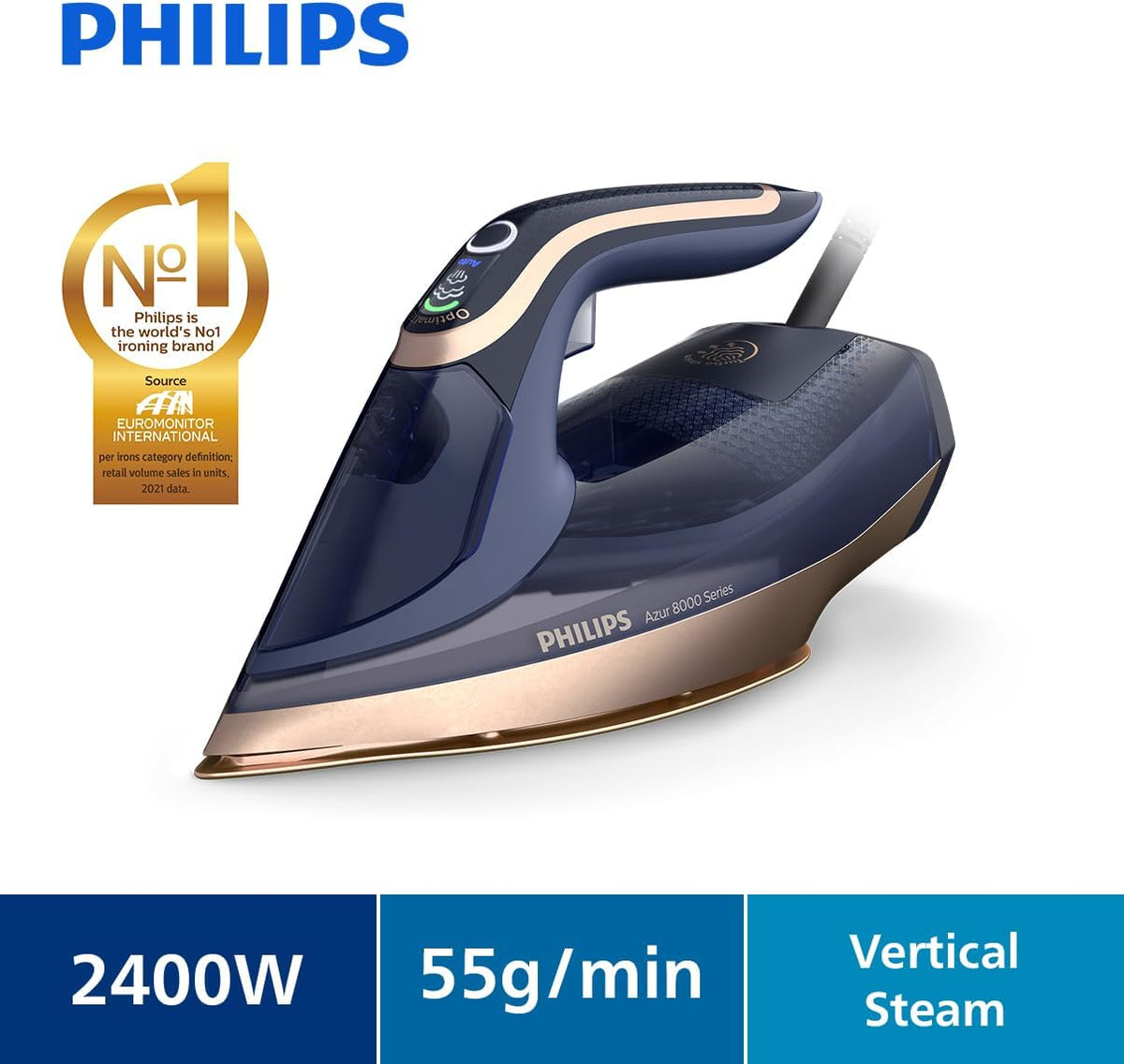 Philips Azur 8000 Series Steam Iron 2400W – 55g/min, 240g Boost - Excellent Condition
