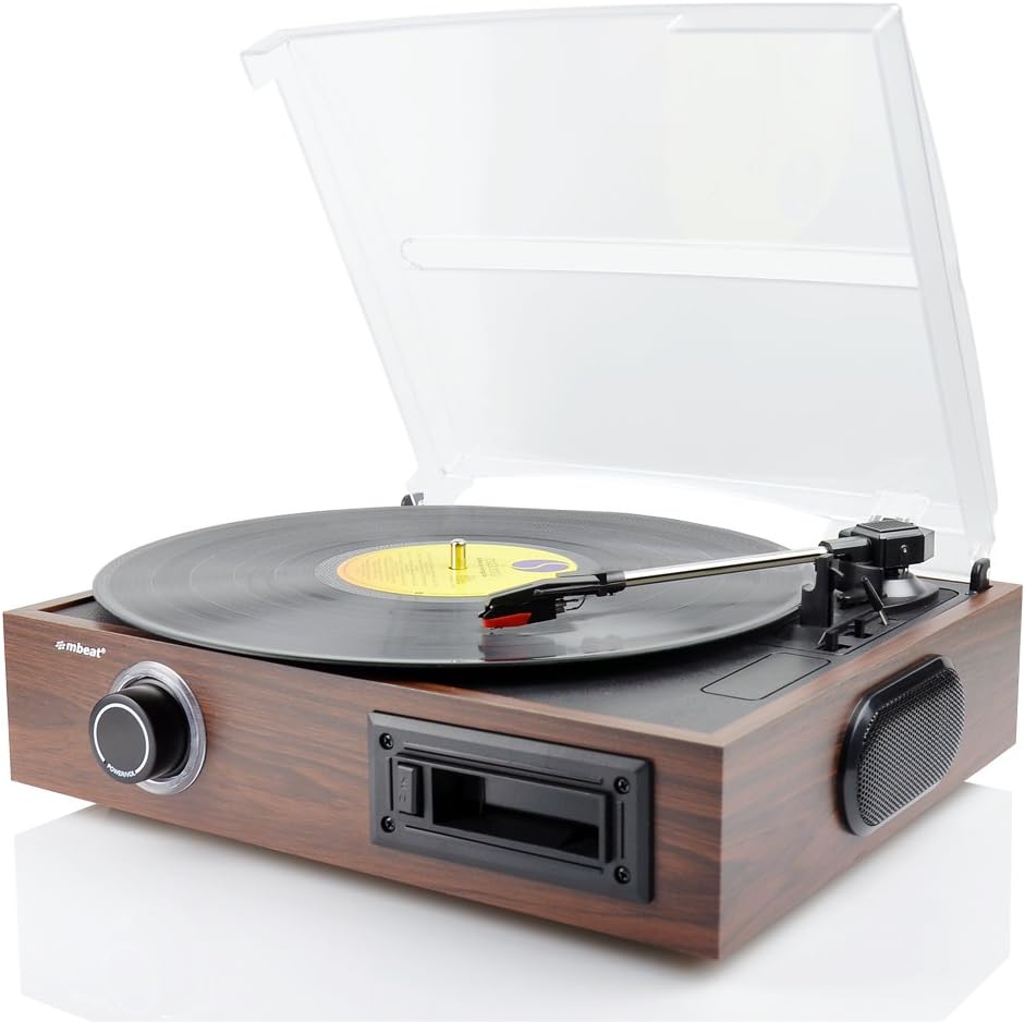 mbeat Wooden 2-in-1 USB Turntable Record Player and Cassette Digital Recorder Built-in Speakers - New Condition