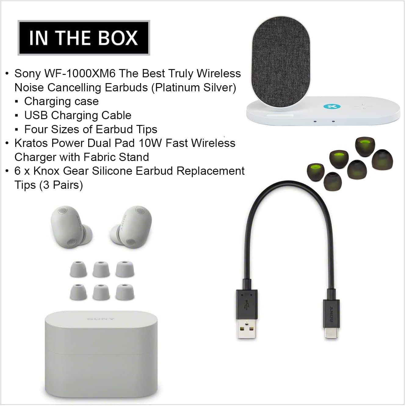 Sony WF-1000XM6 Truly Wireless Noise Cancelling Earbuds Platinum Silver - Excellent Condition