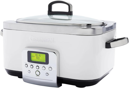 GreenPan Slow Cooker Cloud Cream 6L with Ceramic Non-Stick Pot - New Condition