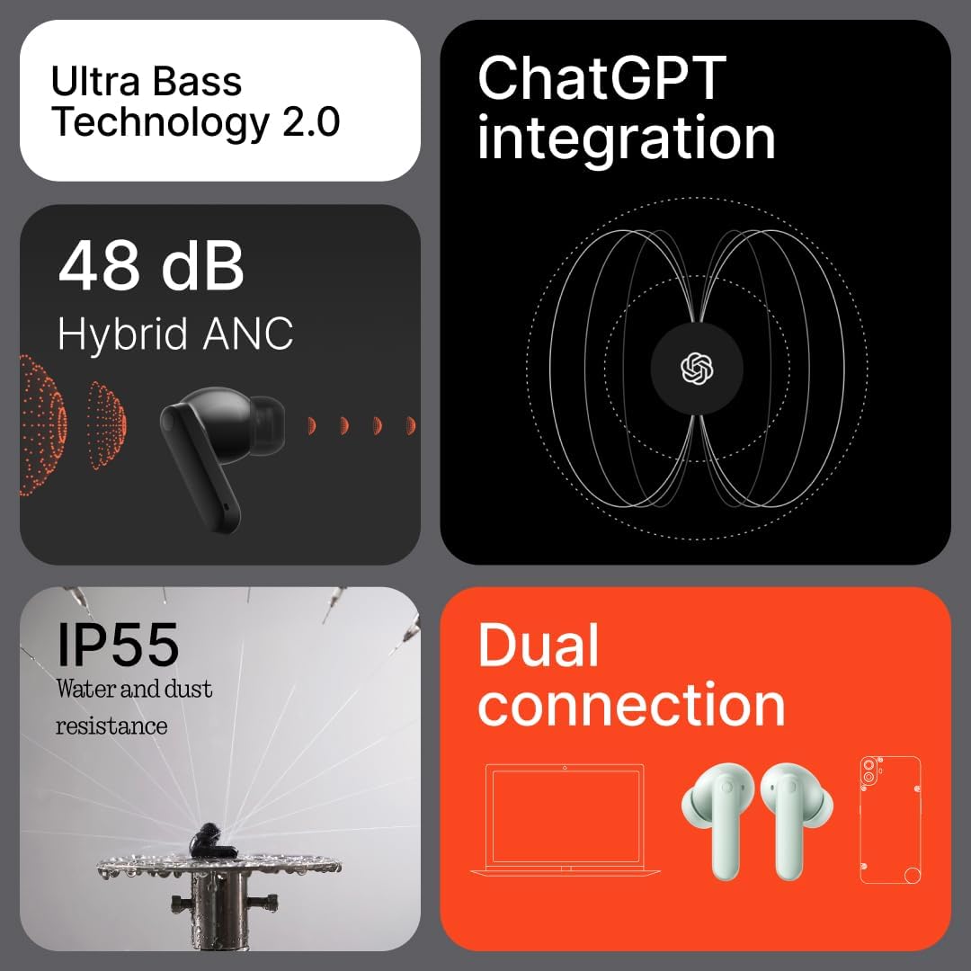 CMF by Nothing Buds 2 Wireless Earbuds with 48dB ANC – Orange - New Condition