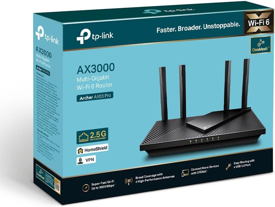 TP-Link Archer AX55 Pro AX3000 Wi-Fi 6 Dual-Band Router - New Condition