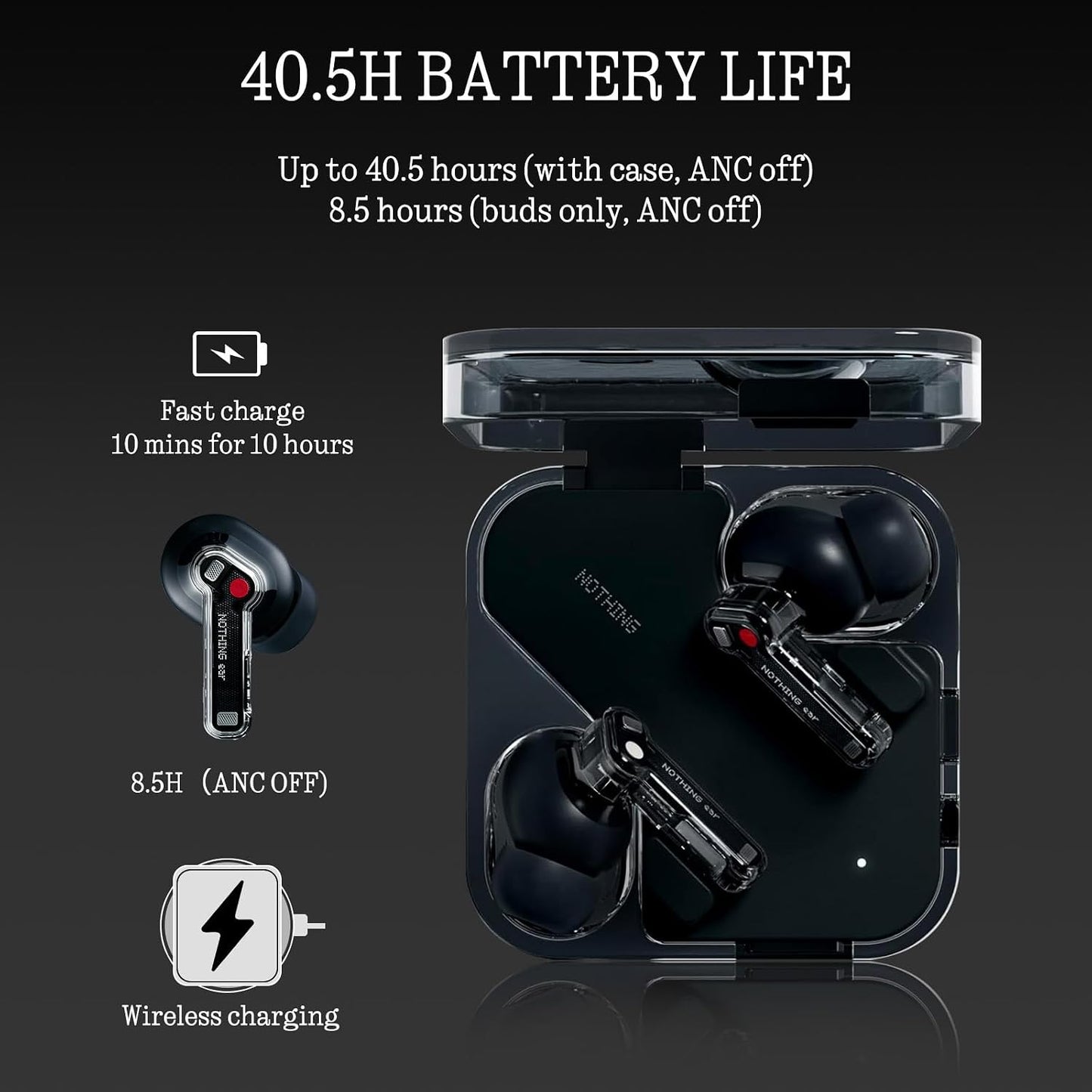 Nothing Ear Wireless Earbuds with Smart ANC & ChatGPT Integration - Black - Excellent Condition