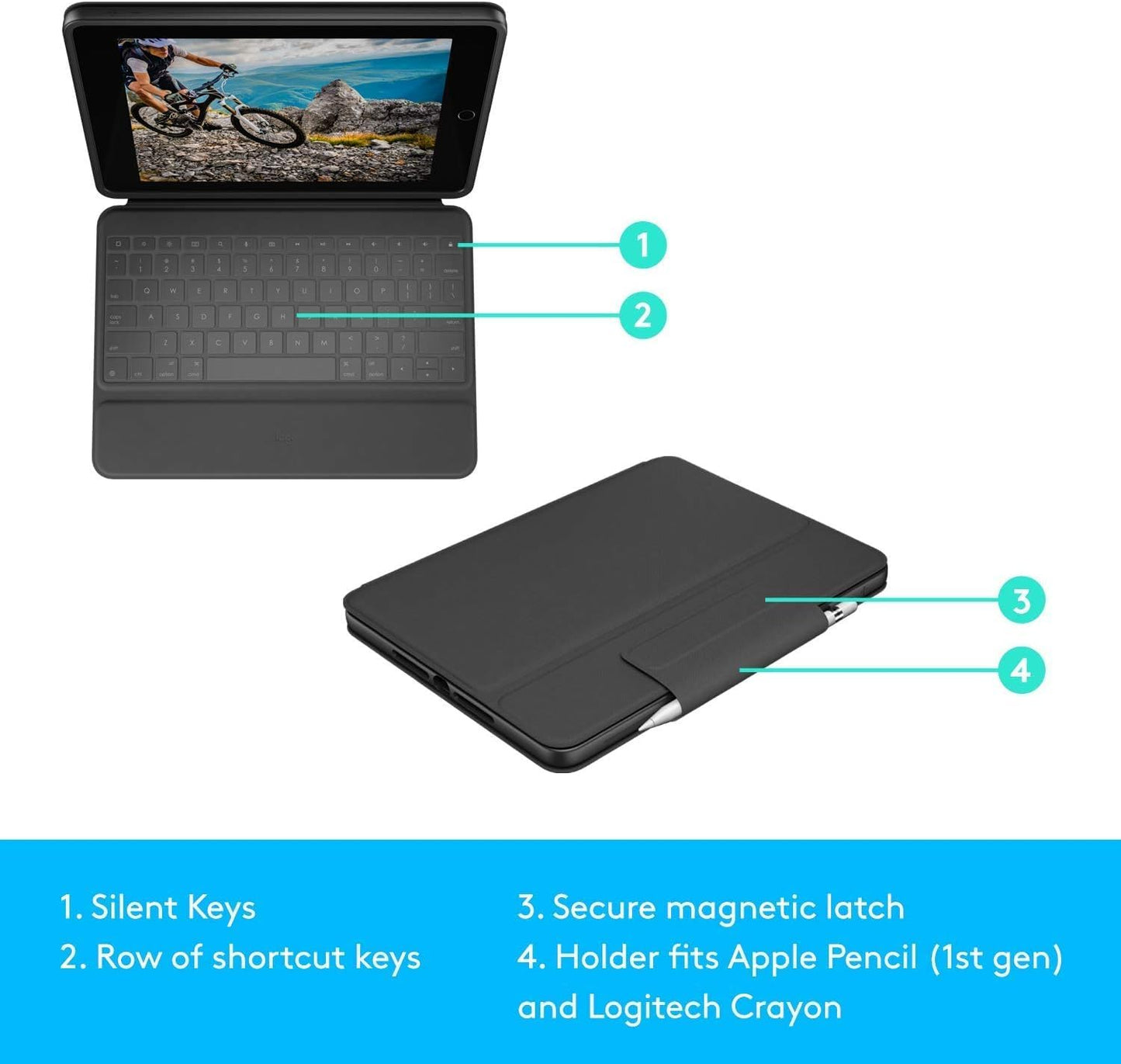 Logitech Rugged Folio Keyboard Case for iPad (7th, 8th & 9th Generation) - Excellent Condition