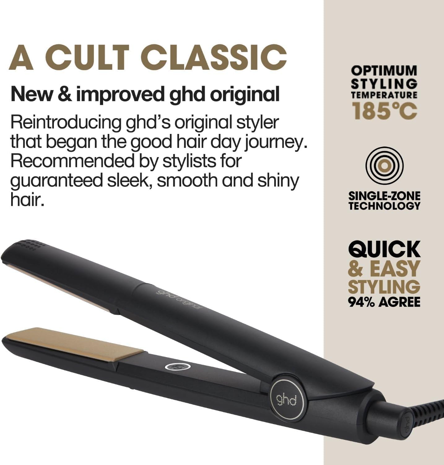 ghd Original Hair Straightener – Professional Ceramic Styling Tool, Universal Voltage, Black - Excellent Condition