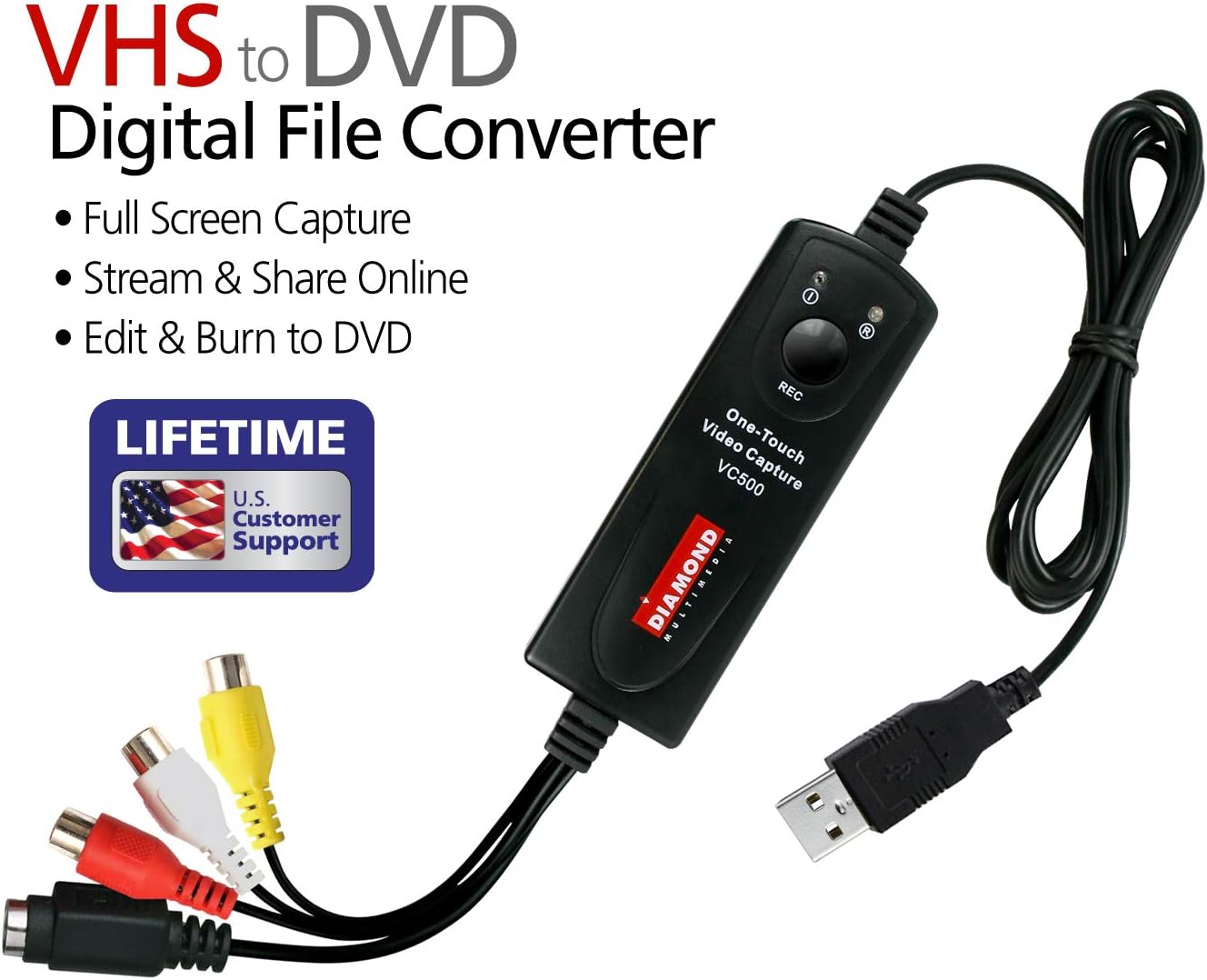 Diamond Multimedia VC500 One Touch VHS to Digital Converter - New Condition