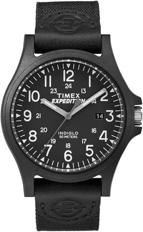 Timex Men's TW4B08100 Expedition Acadia Black Leather/Nylon Strap Watch, Classic - New Condition