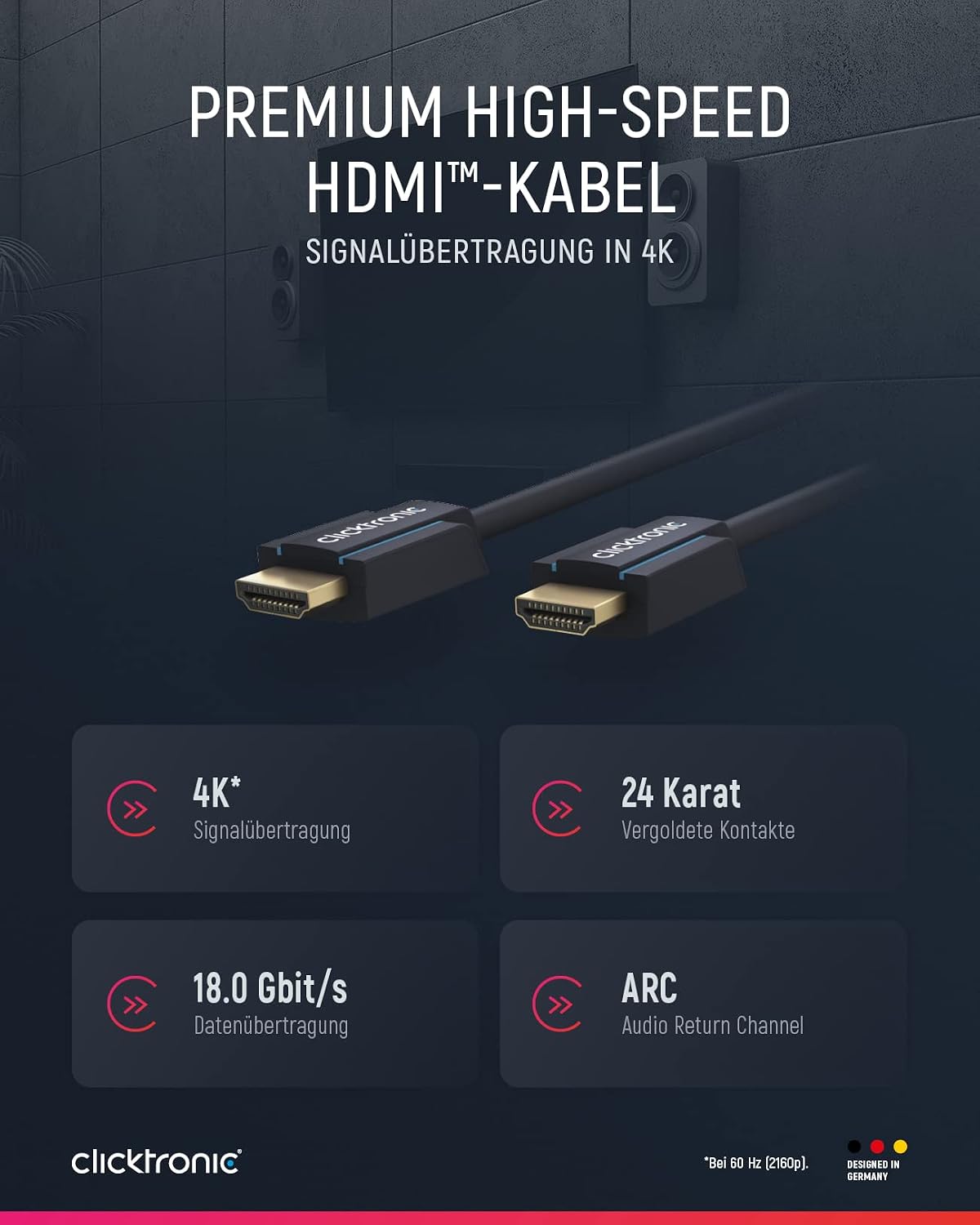 Clicktronic Active High Speed HDMI Cable 25m 4K 60Hz with Ethernet - New Condition