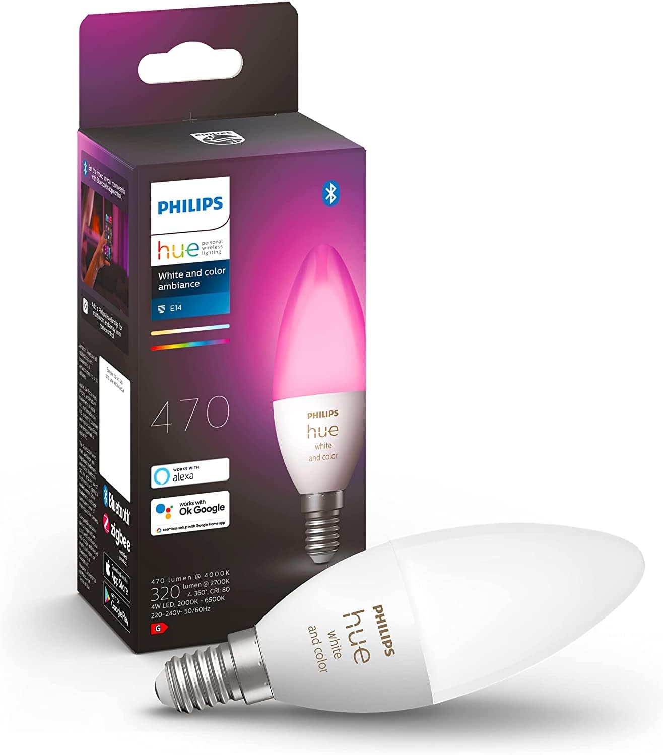 Philips Hue E14 Candle Smart Bulb 470lm White & Colour Ambiance - New Condition