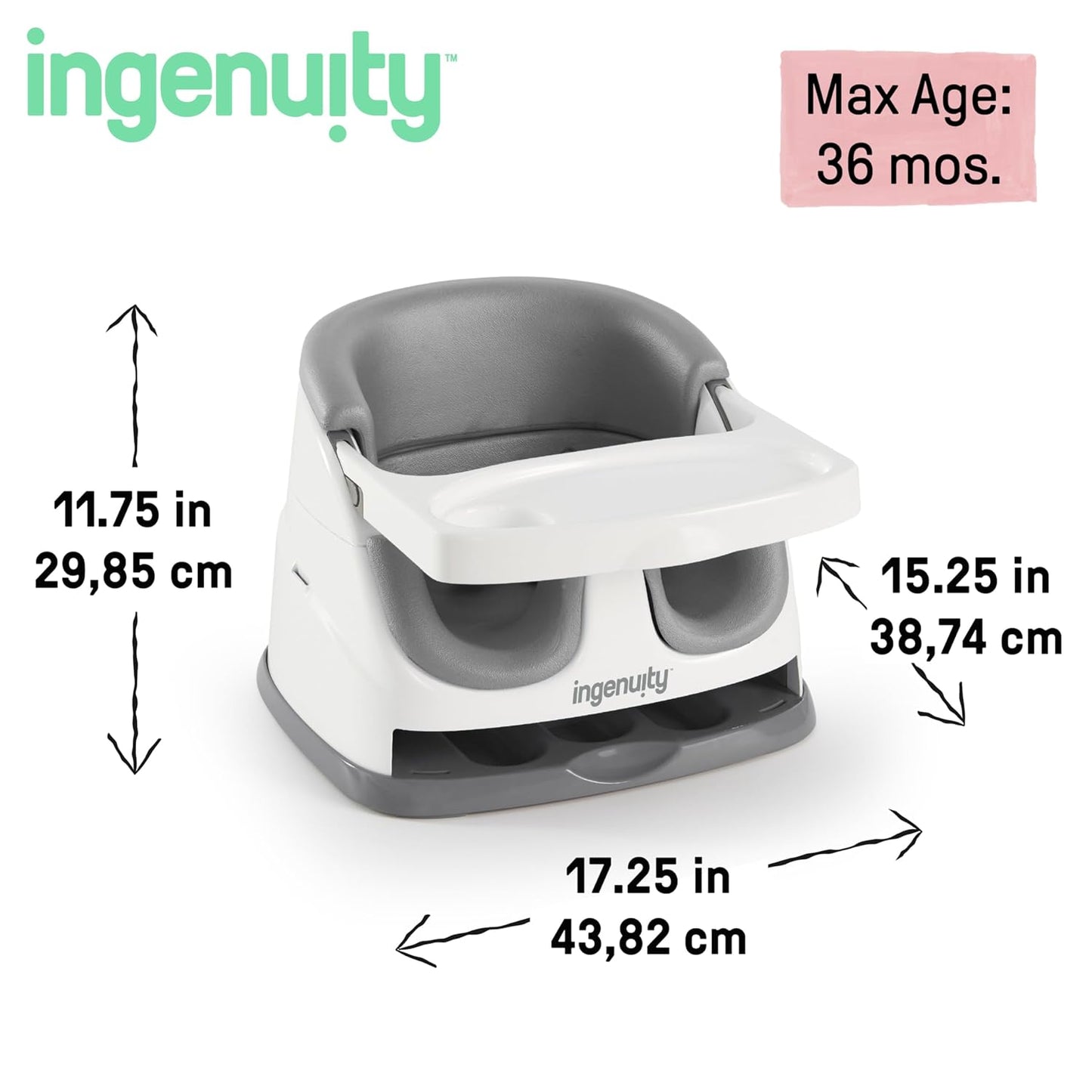 Ingenuity Baby Base 2-in-1 Booster Feeding & Floor Seat with Tray - Slate - New Condition