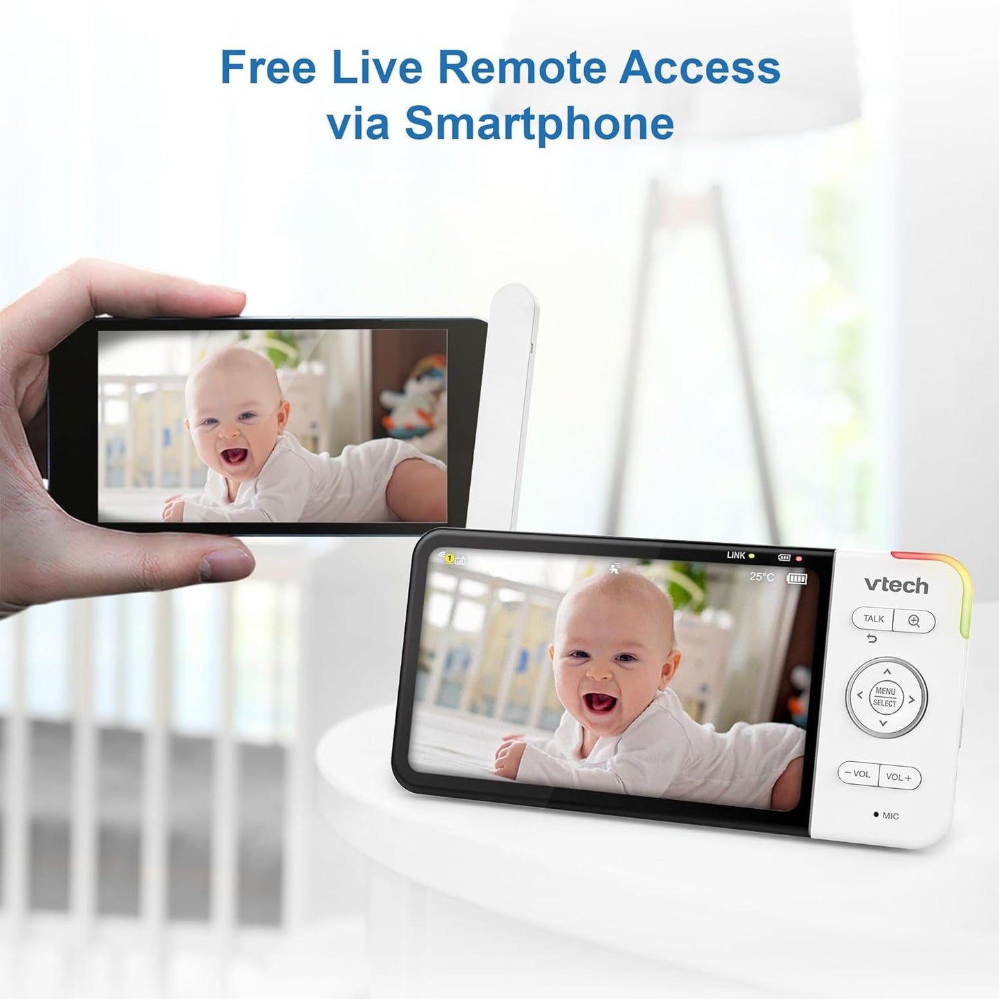 VTech RM5754HDV2 5” Smart HD Video Baby Monitor - New Condition