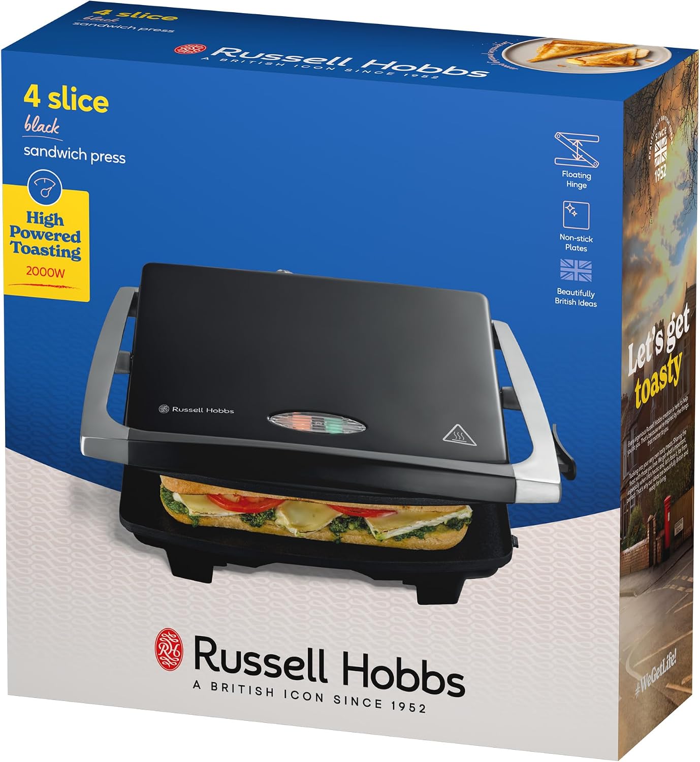 Russell Hobbs RHSP801BLK 2100W Sandwich Press with Non-Stick Plates - New Condition