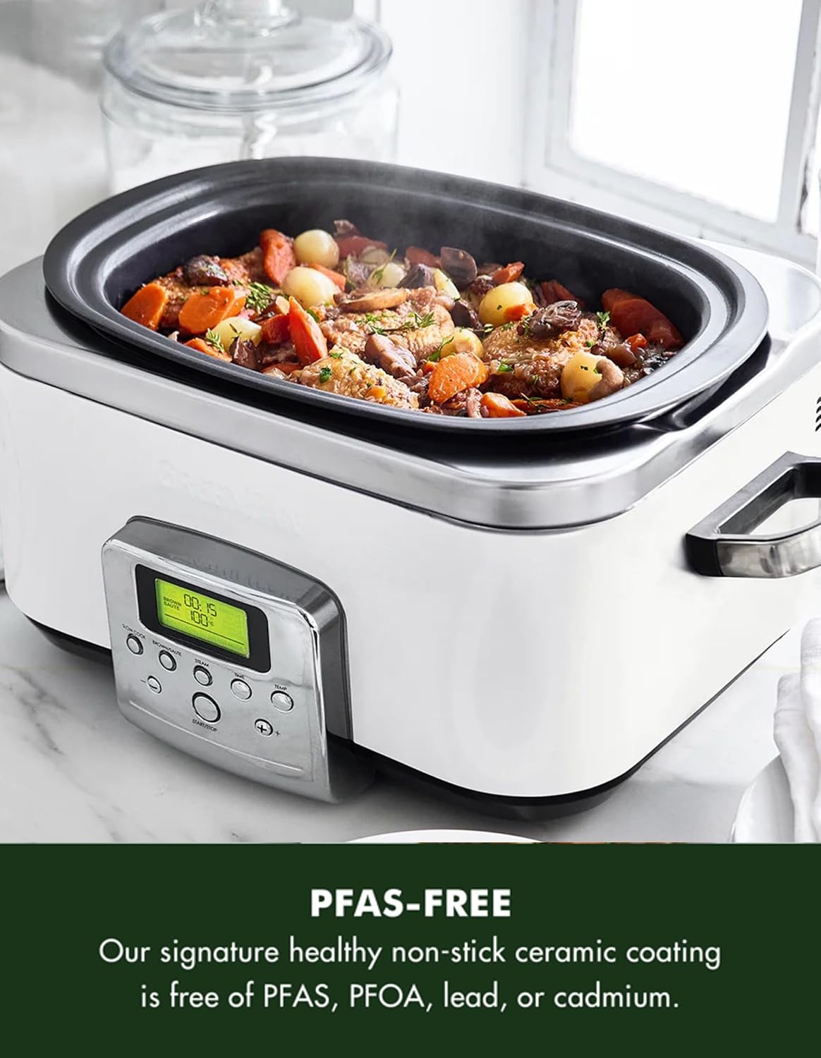 GreenPan Slow Cooker Cloud Cream 6L with Ceramic Non-Stick Pot - New Condition