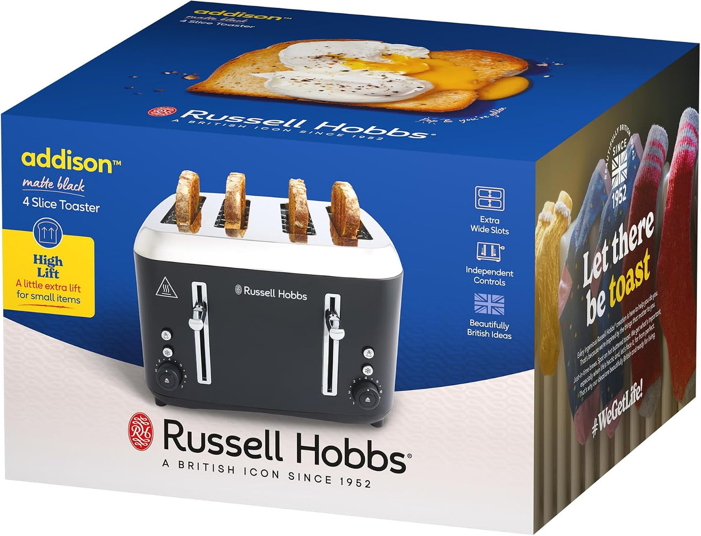 Russell Hobbs Addison RHT514BLK 4 Slice Toaster with Dual Controls - New Condition