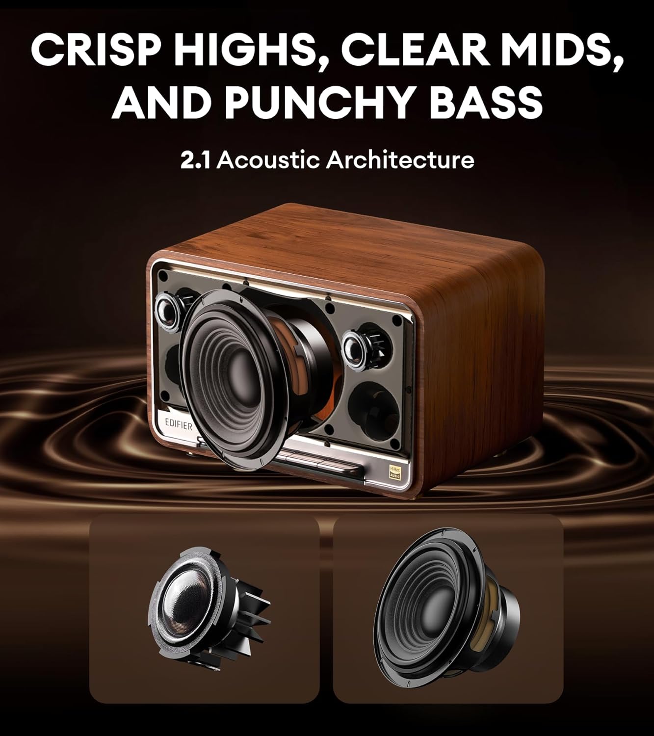 Edifier D32 Wireless Tabletop Bookshelf Speaker with Wi-Fi & Bluetooth – Brown - New Condition