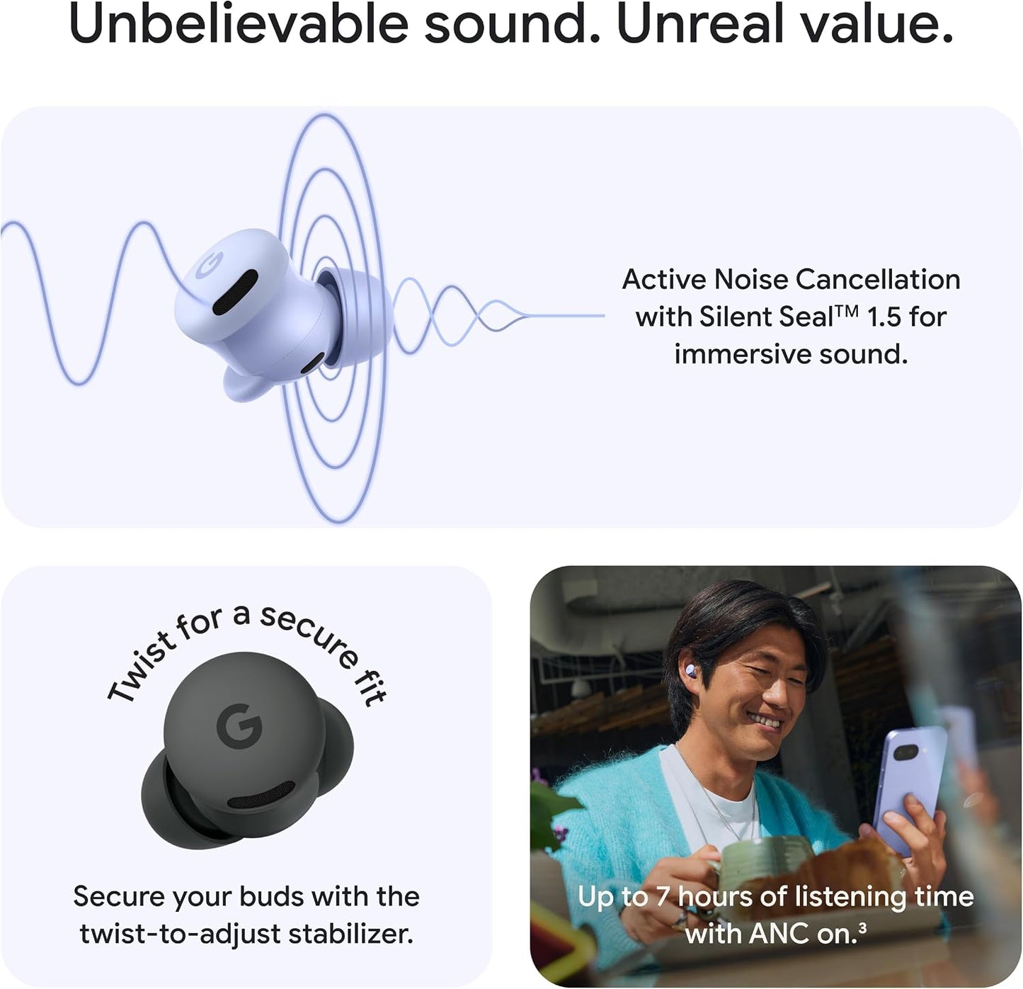 Google Pixel Buds 2a Wireless Bluetooth Earbuds Iris - Excellent Condition