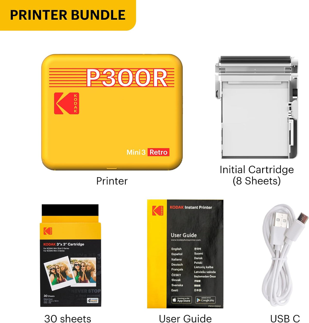 KODAK Mini 3 Retro Instant Photo Printer Bundle Black - New Condition